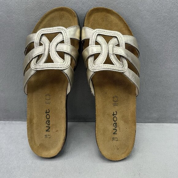 Naot Liv Womens Size 7 Sandals Radiant Gold Leather Flats Slide Cork Footbed - Picture 6 of 8